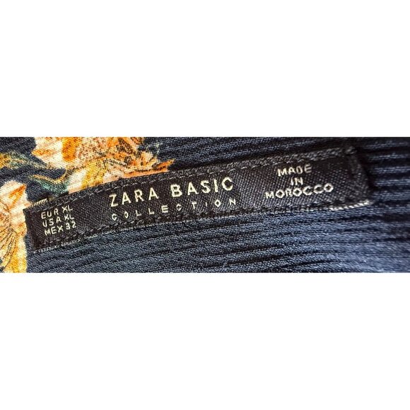 ZARA Basic‎ Floral Midi Bodycon Dress Navy XL Garden Party Coquette Cocktail - Picture 5 of 5